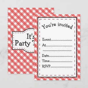 Invitación Es hora de fiesta de cuadros rojos