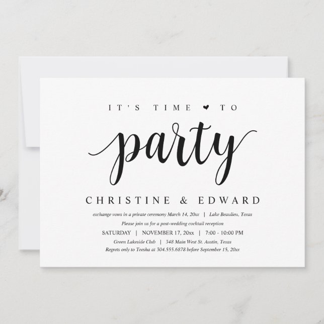 Invitación Es hora de fiesta, Elopamiento de boda post modern (Anverso)