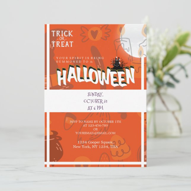 Invitación es hora de Halloween , Trick o trajes (Anverso de pie)