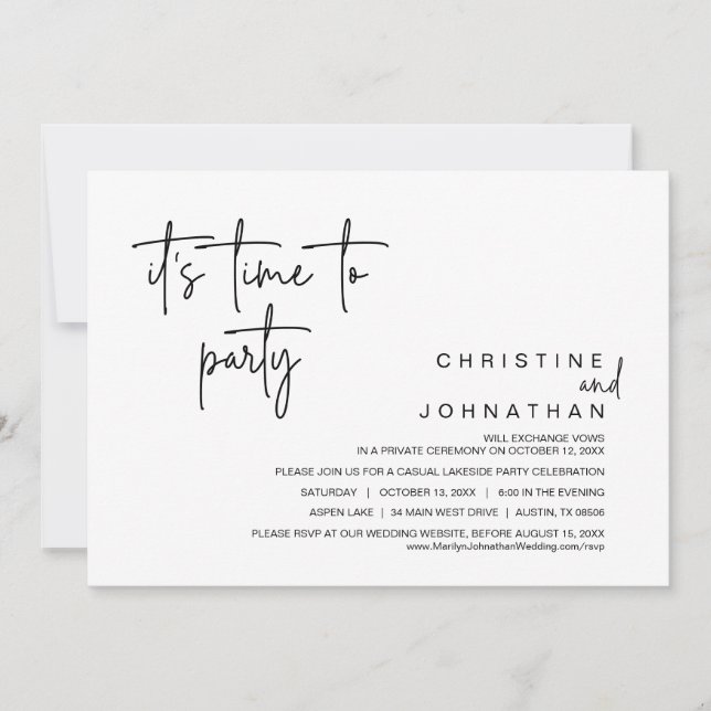 Invitación Es hora de la cena de Fiesta y Boda Elopement (Anverso)