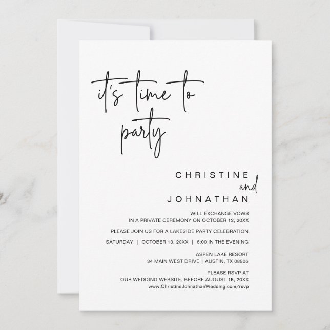 Invitación Es hora de la cena de Fiesta y Boda Elopement (Anverso)