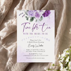 Invitación Es hora de que el té bridal Shower Purple Floral E