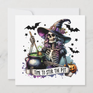 Invitación Es hora de Revolver el Caldero Skeleton Witch