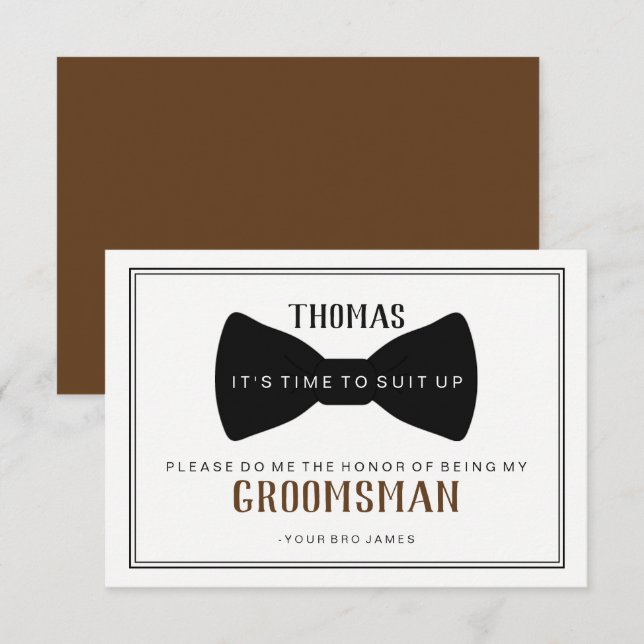 Invitación Es hora de vestirse - Corbata negra marrón (Anverso / Reverso)