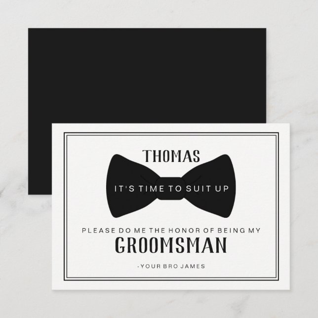 Invitación Es hora de vestirse Groomsman Card - Black Tie (Anverso / Reverso)