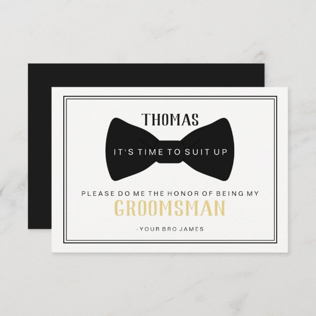 Invitación Es hora de vestirse Groomsman Card - Black Tie I (Anverso / Reverso)