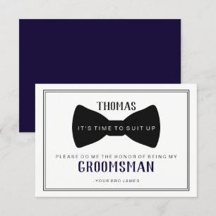 Invitación Es hora de vestirse Groomsman - Corbata negra azul