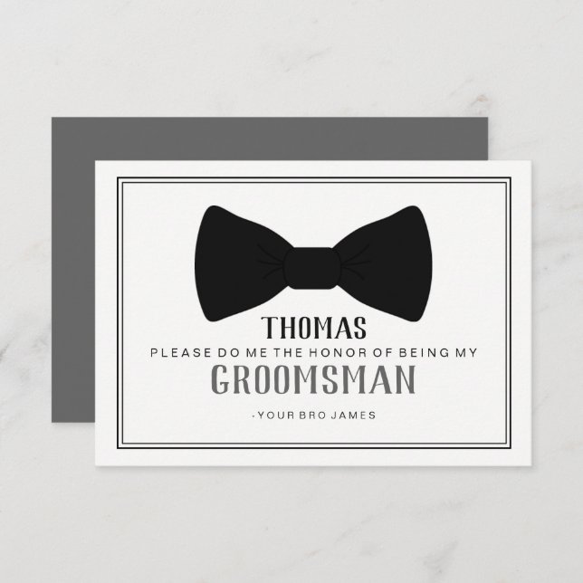 Invitación Es hora de vestirse Groomsman - Corbata negra gris (Anverso / Reverso)
