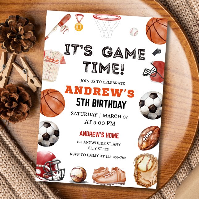 Invitación ¡Es hora del juego Cumpleaños Baloncesto Fútbol De (Subido por el creador)