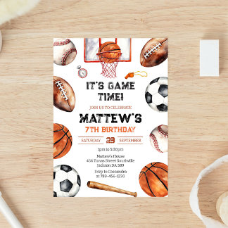 Invitación Es Hora del Juego Cumpleaños Niño Deporte Balonces