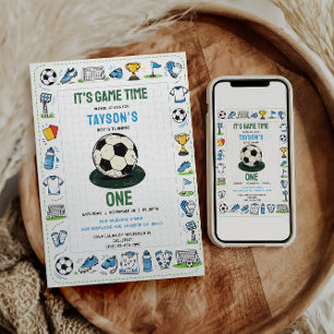Invitación Es hora del partido de fútbol 1er cumpleaños