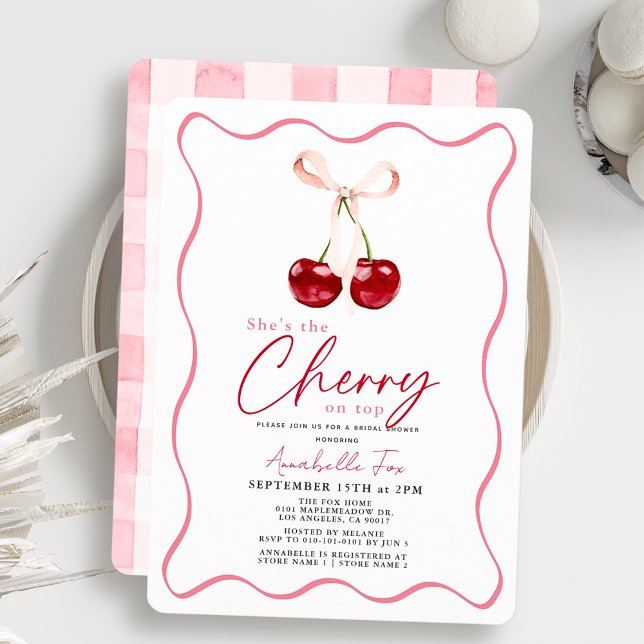 Invitación Es la cereza en la ducha de novia de Gingham rosa  (Subido por el creador)