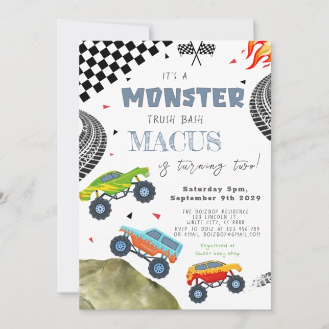 Invitación Es la fiesta de cumpleaños de un camión de MONSTER (Anverso)