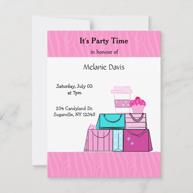 Invitación Es la fiesta de cumpleaños rosado (Anverso)