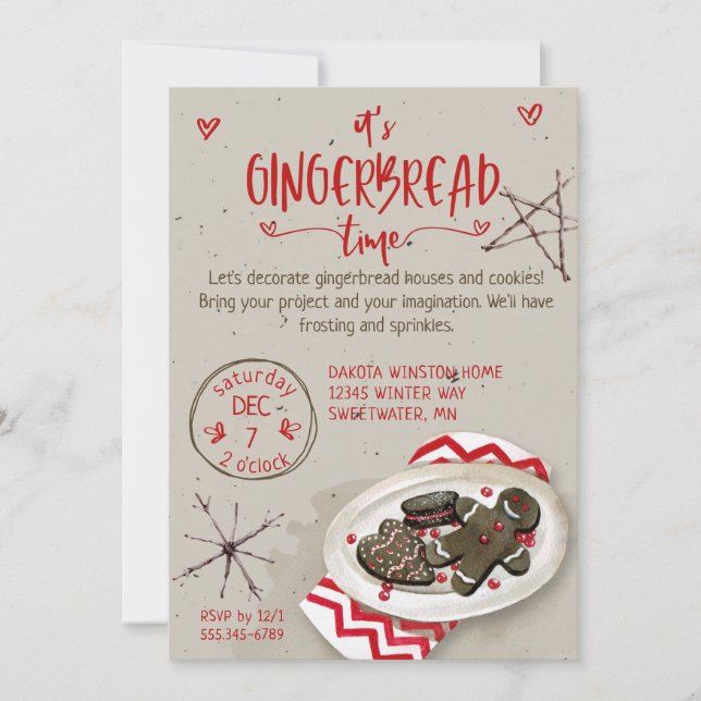Invitación Es la hora de la casa de Gingerbread (Anverso)