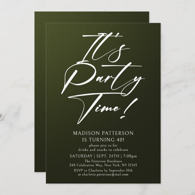 Invitación Es la hora del Fiesta 40 cumpleaños Fiesta simple  (Anverso / Reverso)