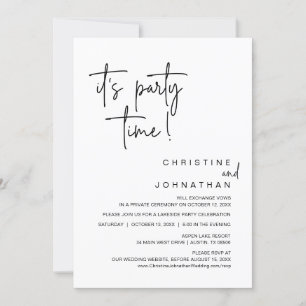 Invitación Es la hora del Fiesta, Boda Elopement Dinner Fiest