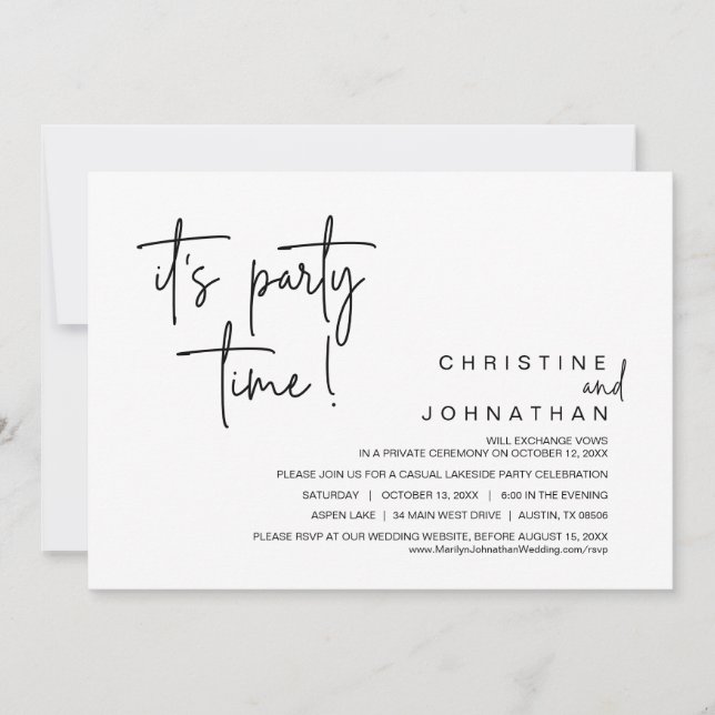 Invitación Es la hora del Fiesta, Boda Elopement Dinner Fiest (Anverso)
