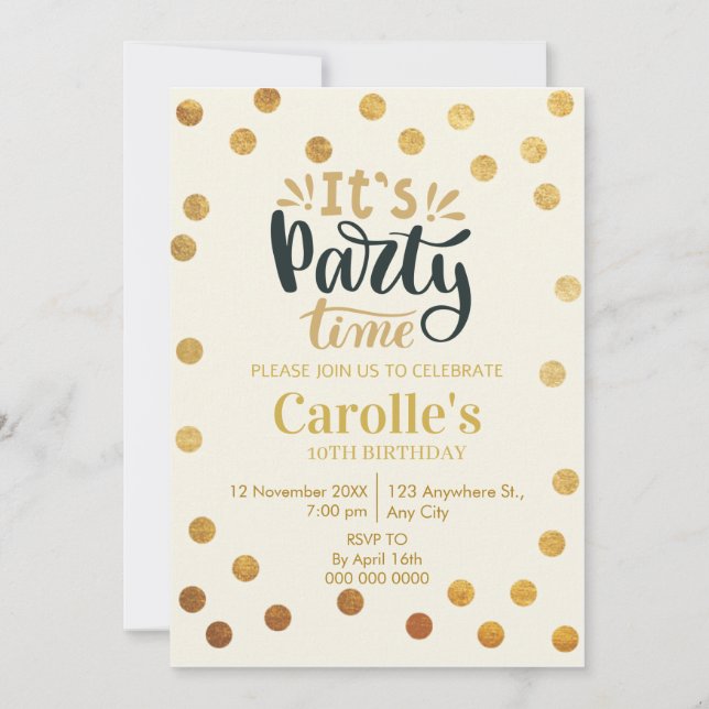 Invitación Es la hora del Fiesta un cumpleaños simple (Anverso)