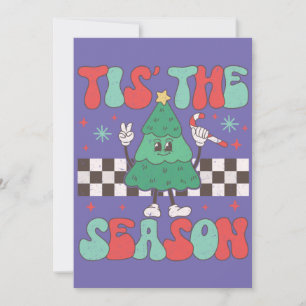 Invitación Es La Temporada Árbol De Navidad Groovy Retro Navi
