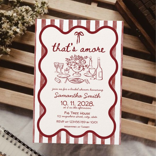 Invitación Es más grande la cena de Pizza Bridal Shower Hand (That's amore, Italian bridal shower invitation, pizza dinner, engagement party, wine tastin red hand)