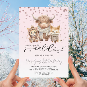 Invitación Es Nieve Afuera Cumpleaños 1 de Pink