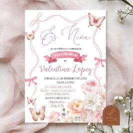 Invitación Es Nina lazo floral de flor de niña Cumpleaños de