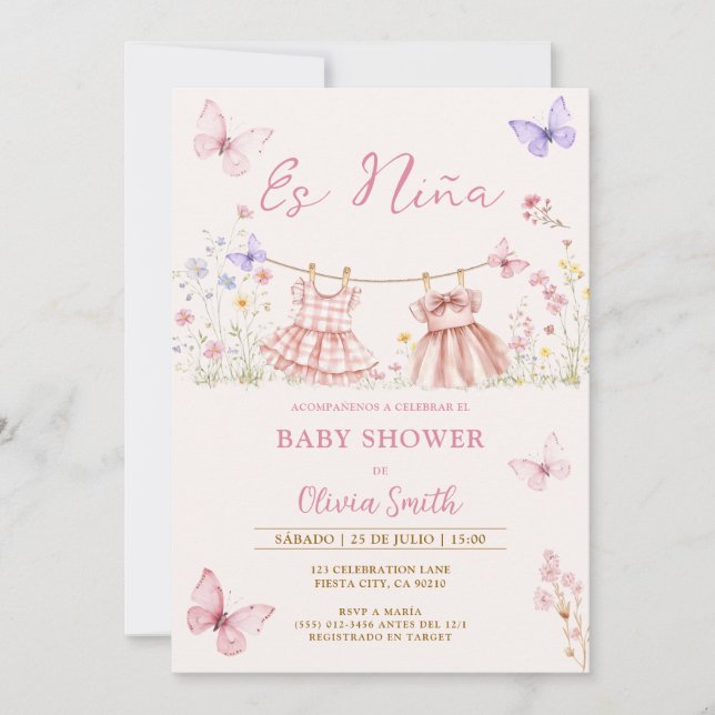 Invitación Es Nina Mexican Wildflower Spanish Baby Shower (Anverso)