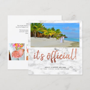 Invitación Es Oficial Cuadrado de Mármol de 4 Fotos de Boda d