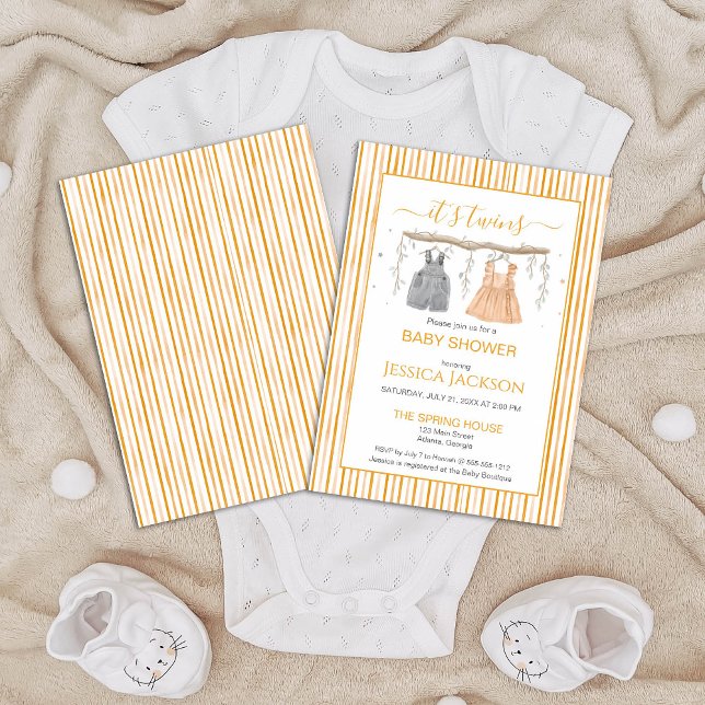 Invitación Es para gemelos, género neutral, naranja y gris (Subido por el creador)