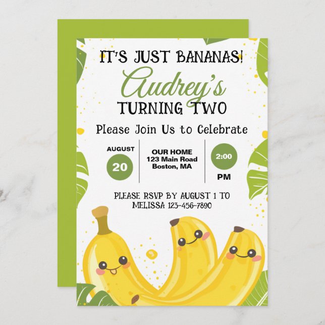 Invitación Es solo bananas cualquier fiesta de cumpleaños de  (Anverso / Reverso)