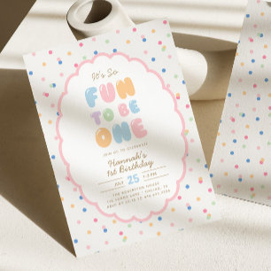 Invitación Es Tan Divertido Cumplir 1 Años Pastel de Lunares