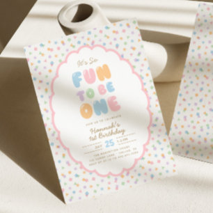 Invitación Es Tan Divertido Cumplir Un Año Pastel Confeti Cum