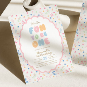 Invitación Es Tan Divertido Cumplir Un Año Pastel Confeti Cum