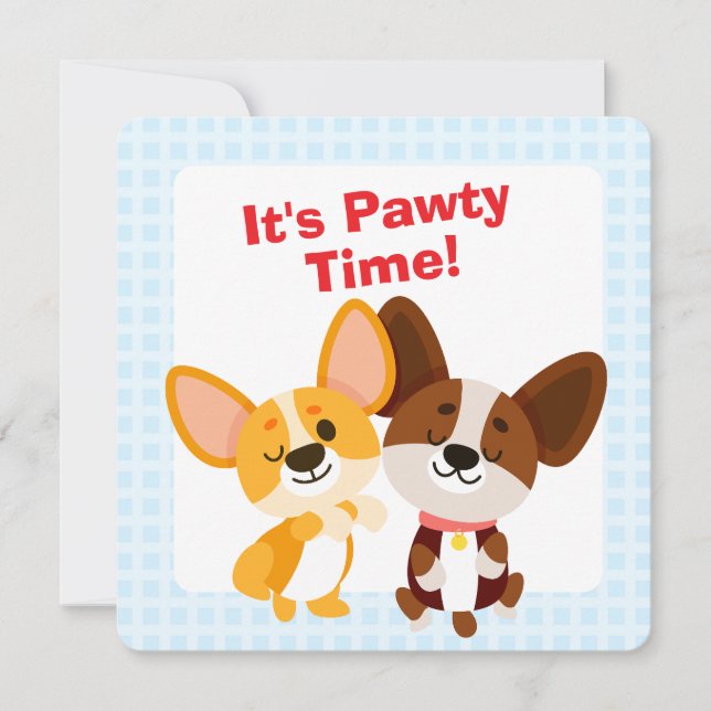 Invitación Es Tiempo de Fiesta Cumpleaños Corgi (Anverso)