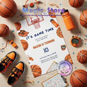 Invitación Es Tiempo de Juego Baloncesto Cumpleaños Aquarela