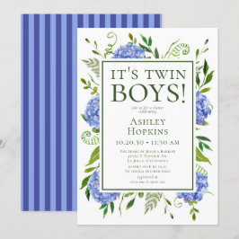 Invitación Es Twin Boys Blue Hydrangeas Baby Shower 