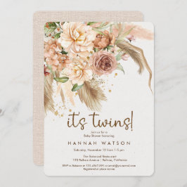 Invitación Es Twins boho pampas hierba bohemian bebé ducha