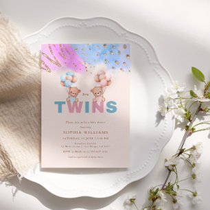 Invitación Es Twins Niño y Niña Gemelos Baby Shower 