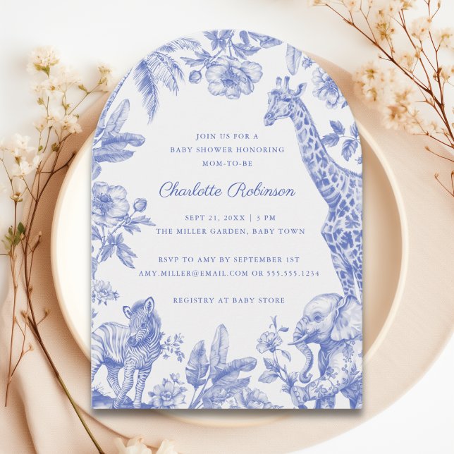 Invitación Es un arco de Baby Shower de Boy Toile Safari (It's a Boy Toile Safari Baby Shower Arch Invitation)