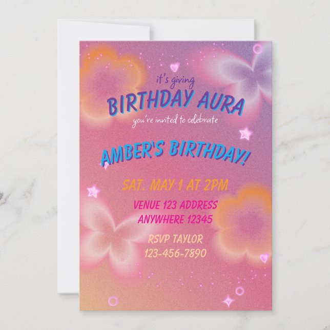Invitación Es un aura de cumpleaños (Anverso)