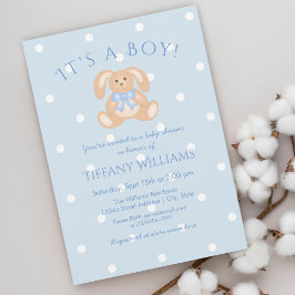Invitación Es un Baby Shower azul de conejo de conejo de niño