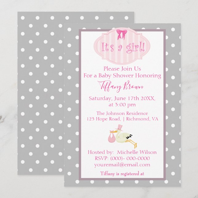 Invitación Es un Baby Shower Chica (Anverso / Reverso)