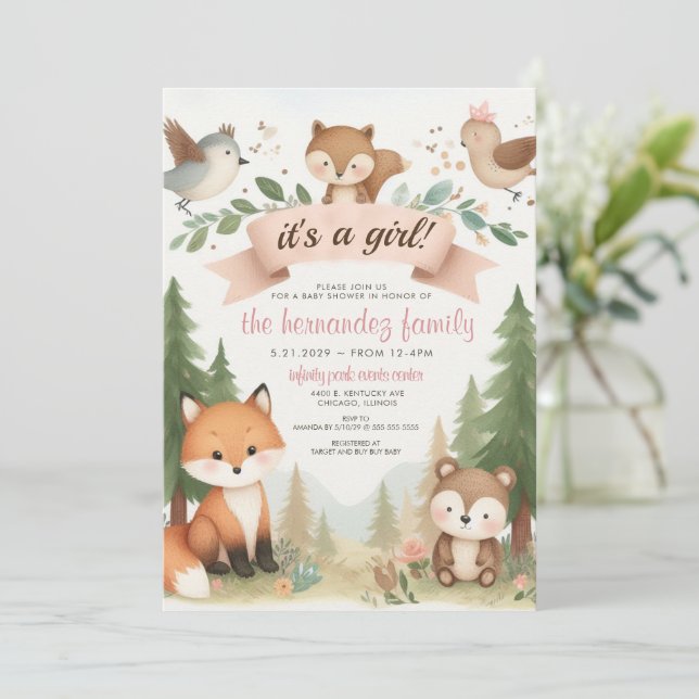 Invitación Es un Baby Shower Chica (Anverso de pie)