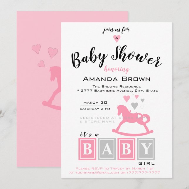 Invitación Es un Baby Shower Chica (Anverso / Reverso)