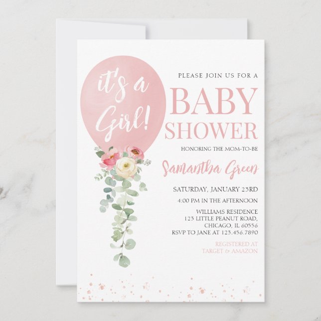 Invitación Es un Baby Shower Chica (Anverso)