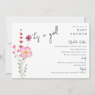 Invitación Es un Baby Shower Chica de flores silvestres rosas