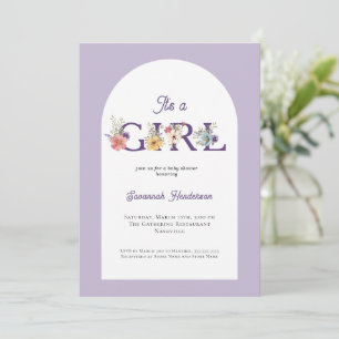 Invitación Es un Baby Shower Chica floral morado rosado