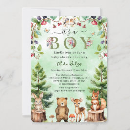 Invitación Es un Baby Shower de animales de Boy Woodland