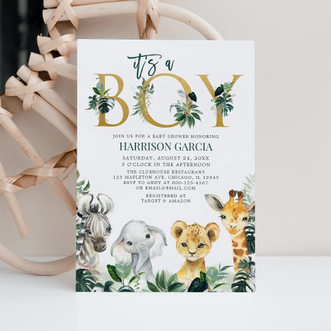 Invitación Es un Baby Shower de animales de la jungla de niño (Subido por el creador)
